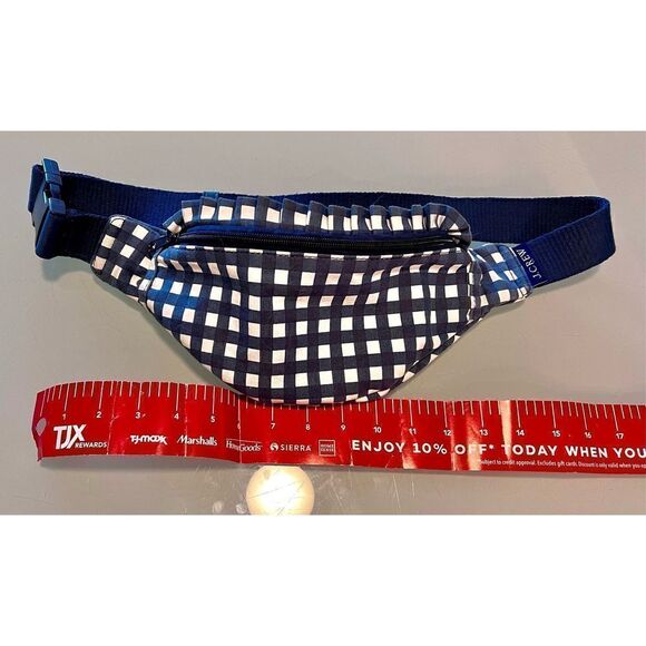 J Crew Fanny Pack Crossbody Sac Blue White Gingham Plaid Cotton Ruffle Edge - Picture 7 of 9